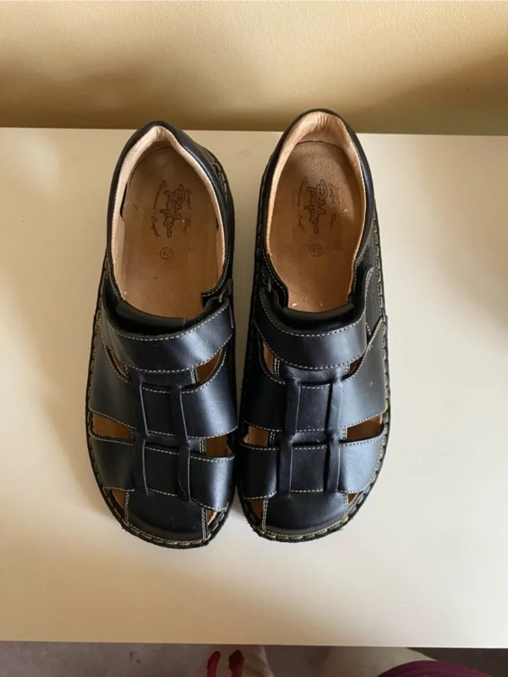 Portofino Black Leather Fisherman Sandals Comfort Walking Shoes EU 42 Adjustable